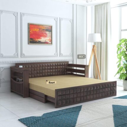 Sheesham Wood 3 Seater Sofa Cum Bed with Storage - Walnut