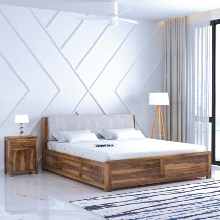 Ganpati Arts Sheesham Wood King Size Boston Bed with Storage