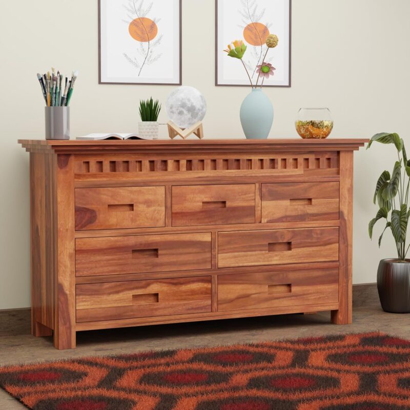 Solid Sheesham Wood 7 Drawer Cabinet for Bedroom & Living Room
