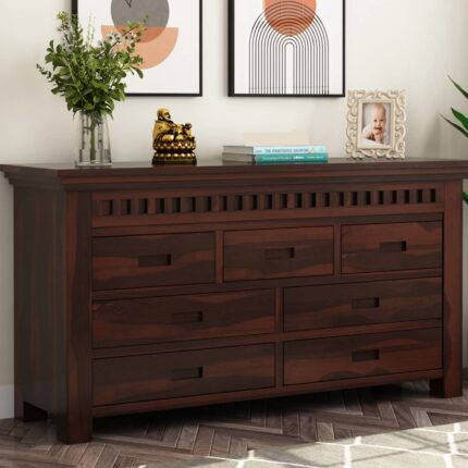 Solid Sheesham Wood Chest of Drawers - Walnut Finish