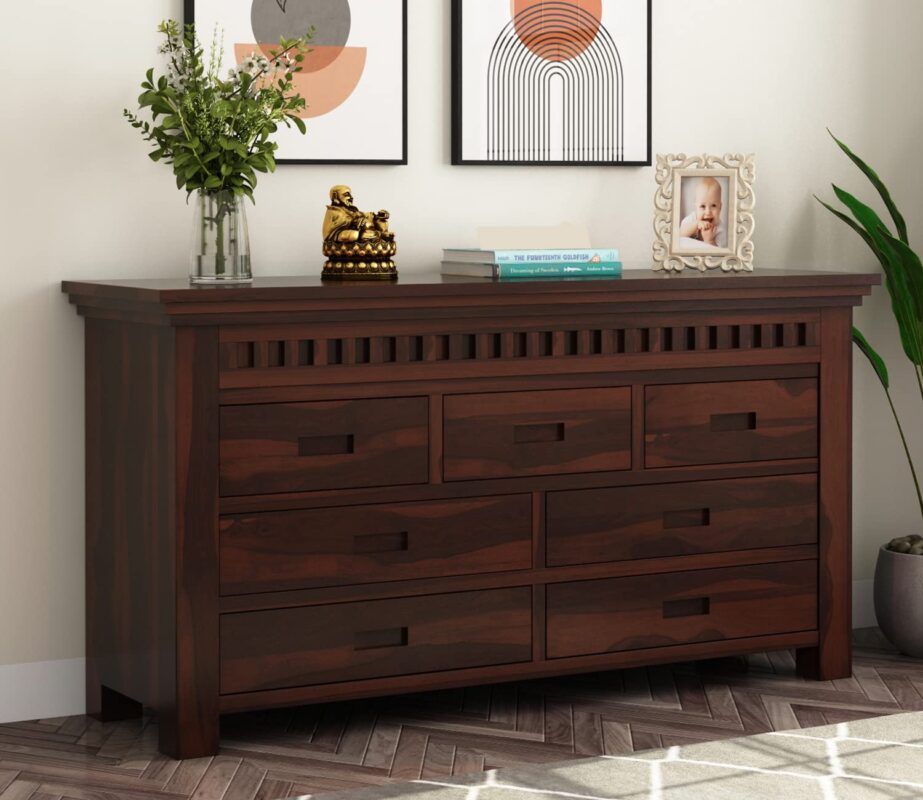 Solid Sheesham Wood Chest of Drawers - Walnut Finish