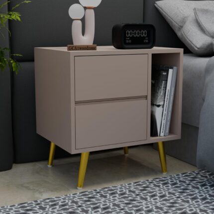 Wooden Bedside Table with Drawers & Shelf Storage (Set of 2)