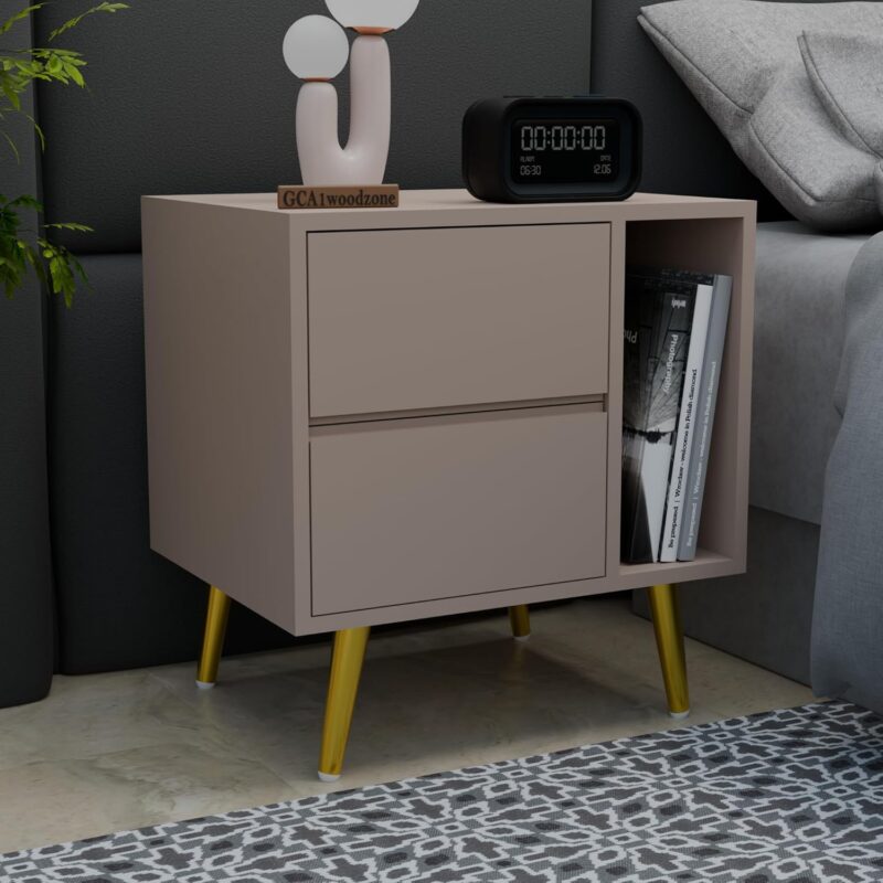 Wooden Bedside Table with Drawers & Shelf Storage (Set of 2)