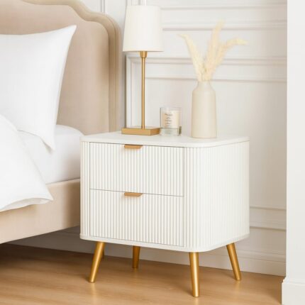 Wooden Bedside Table with Drawers, White (Pack of 2)