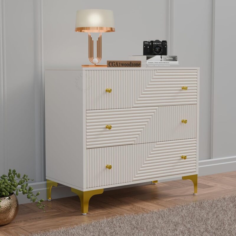 WOODZONE 3-Drawer Wooden Chest of Drawers, Warm White
