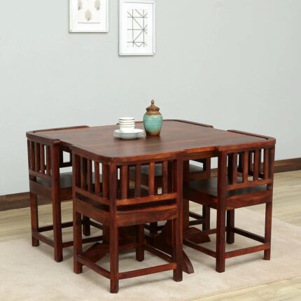 Sheesham Wood 4 Seater Dining Table Set – Honey Oak Finish