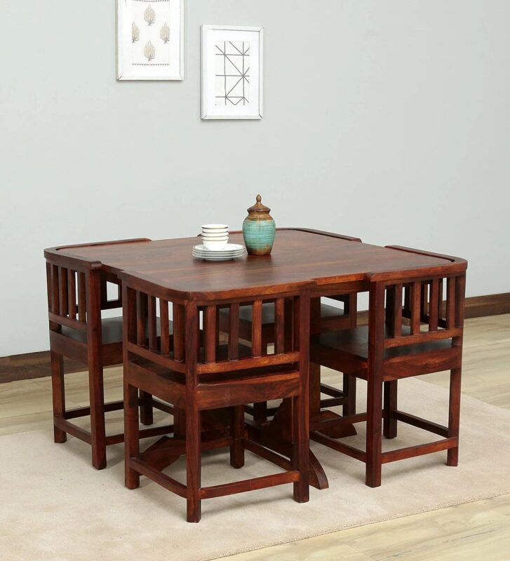 Sheesham Wood 4 Seater Dining Table Set – Honey Oak Finish