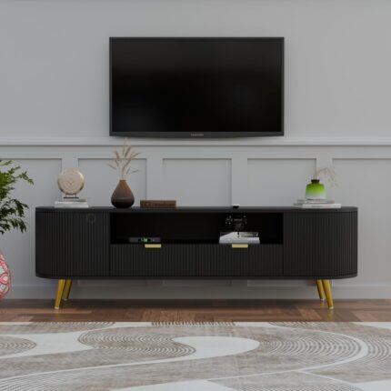 GCA WOODZONE Wooden TV Unit  with 2 Doors Drawers for Living Room