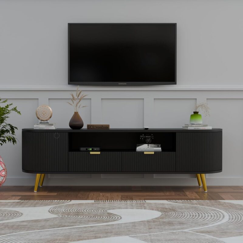 GCA WOODZONE Wooden TV Unit  with 2 Doors Drawers for Living Room