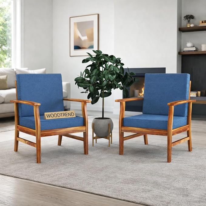 Solid Sheesham Wood Single Seater Sofa Chair for Living Room | Set of 2