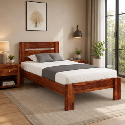 Sheesham Wood Single Bed Daybed - Brown Finish Pre-Assembled Cot
