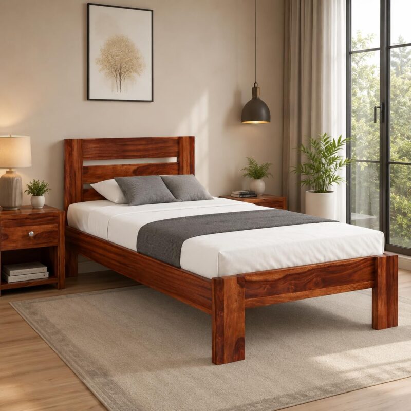 Sheesham Wood Single Bed Daybed - Brown Finish Pre-Assembled Cot