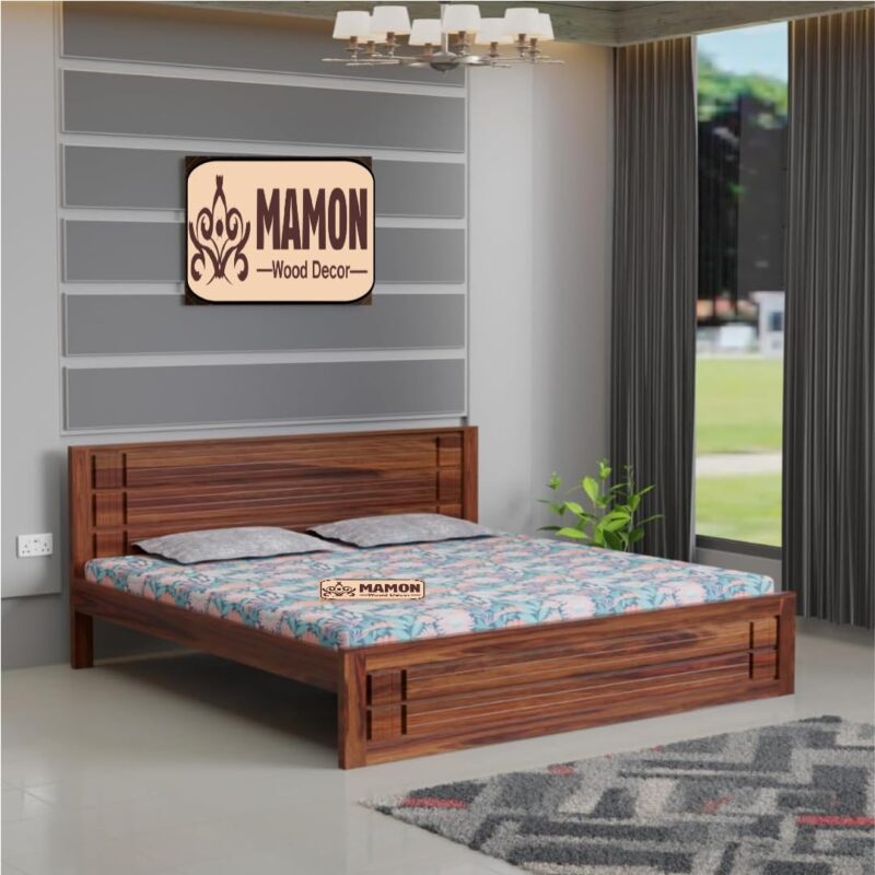 Sheesham Wood King Size Bed Without Storage - Honey Finish Palang