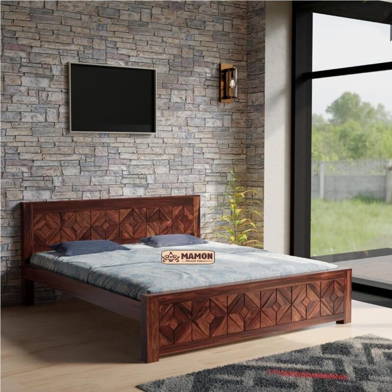 Sheesham Wood King Size Bed Without Storage - Brown King Palang