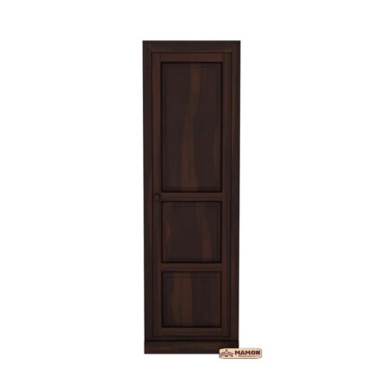 Wooden Single Door Wardrobe with 2 Drawer, 2 Shelves & Hanging Space - Cage Walnut
