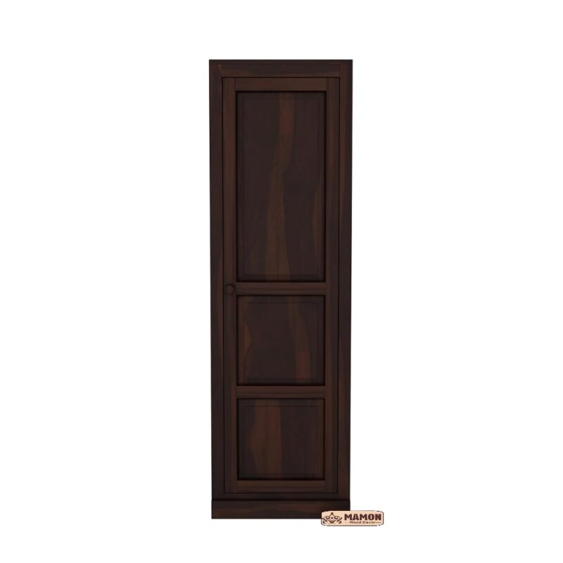 Wooden Single Door Wardrobe with 2 Drawer, 2 Shelves & Hanging Space - Cage Walnut