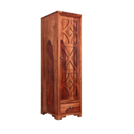 Wooden Single Door Wardrobe with 1 Drawer & 4 Shelves - Davis Honey Finish