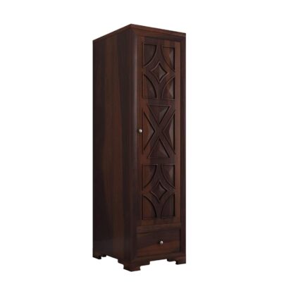 Wooden Single Door Wardrobe with 1 Drawer & 4 Shelves - Davis Walnut Finish