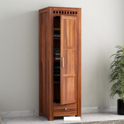 Wooden 2 Door Wardrobe with 2 Shelves & Hanging Space - Ford Honey Finish