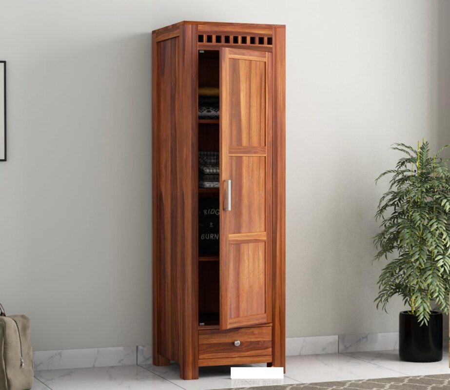 Wooden 2 Door Wardrobe with 2 Shelves & Hanging Space - Ford Honey Finish