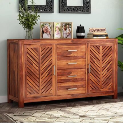 4 Drawers & 2 Shelves Storage Wood Cabinet - Walnut Finish, Pre-Assembled