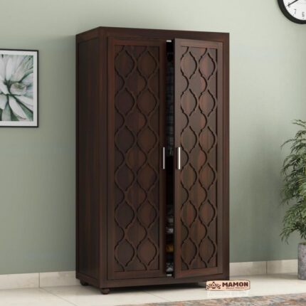 Wooden 2 Door Wardrobe with 2 Drawer, 3 Shelves & Hanging Space - Johnny Walnut