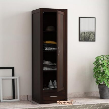 Solid Sheesham Wood 1 Door Wardrobe with 4 Shelves & 1 Drawer