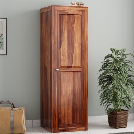 Sheesham Wood Single Door Wardrobe with 5 Shelf Storage