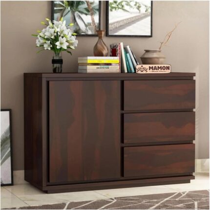 Sheesham Wood Kitchen Cabinet & Sideboard - Teak Brown, Pre-Assembled