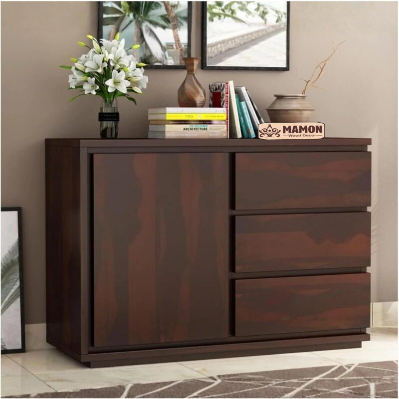 Sheesham Wood Kitchen Cabinet & Sideboard - Teak Brown, Pre-Assembled