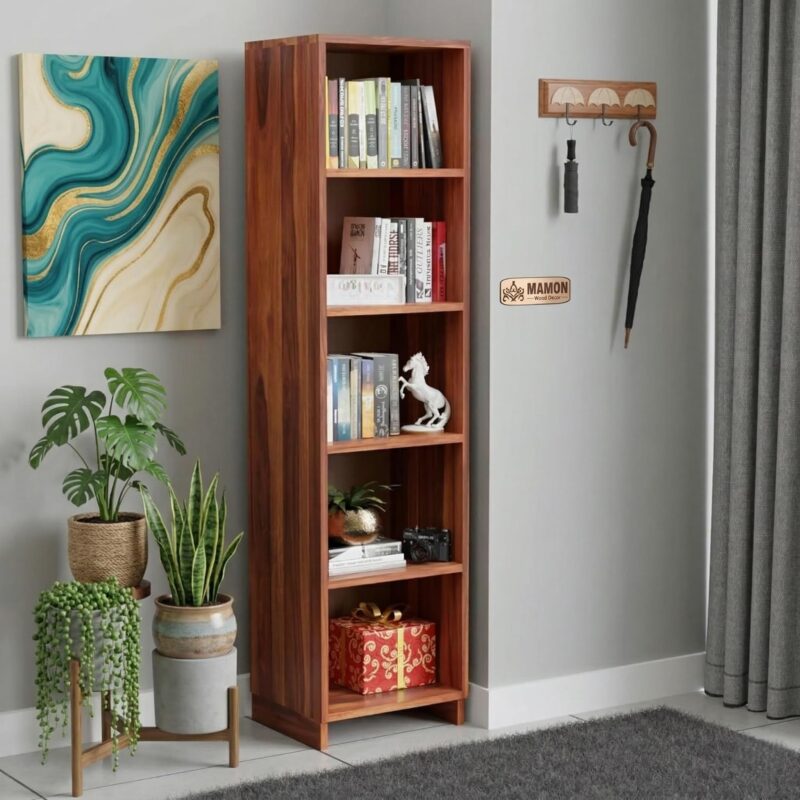Tall Multipurpose Book Shelf with 5 Shelves - Honey Finish