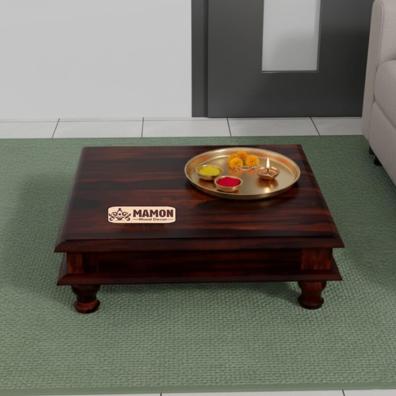 Sheesham Wood Pooja Chowki for Home Temple - Mandir Chowki, Brown