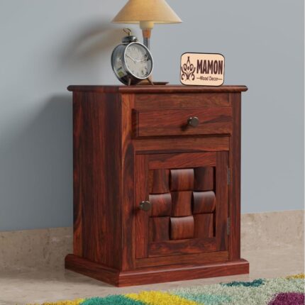 Sheesham Wood Bedside Table with 1 Drawer & 1 Shelf (Design 10)