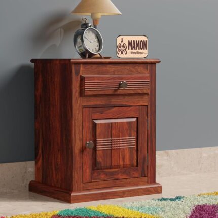 Sheesham Wood Bedside Table with 1 Drawer & 1 Shelf (Design 11)