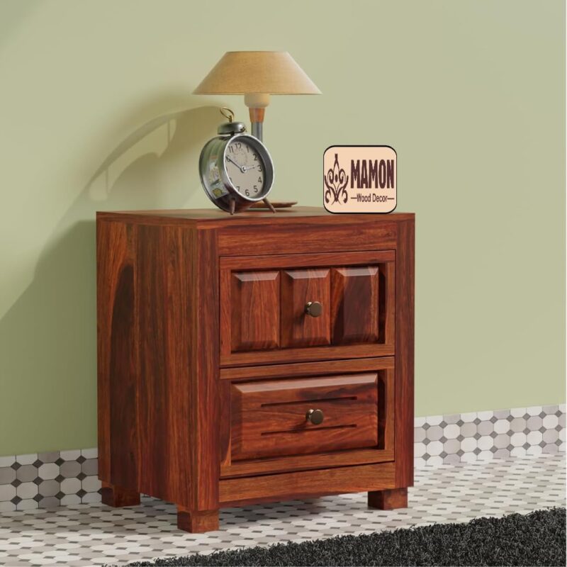 Sheesham Wood Bedside Table with 2 Drawers (Design 12)