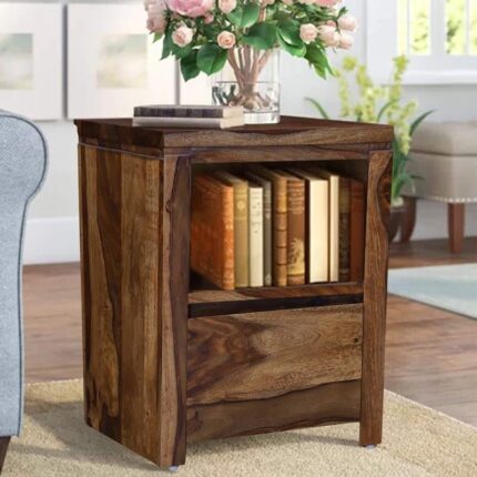 Sheesham Wood Bedside Table with 1 Drawer & 1 Shelf (Design 14)