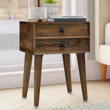 Sheesham Wood Bedside Table with 2 Drawers (Design 15)