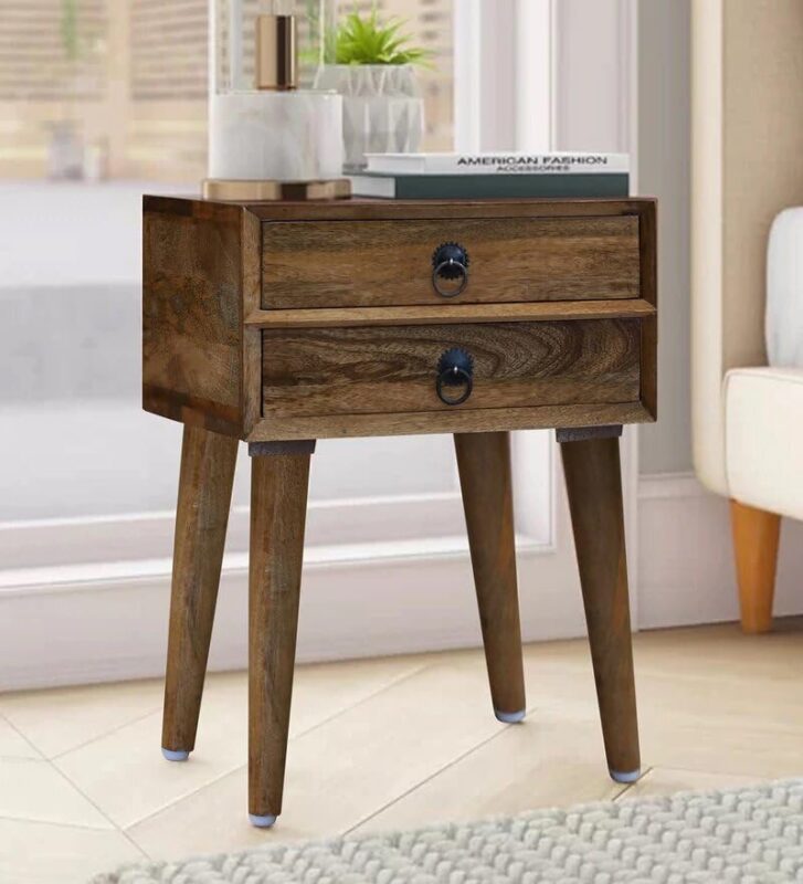 Sheesham Wood Bedside Table with 2 Drawers (Design 15)