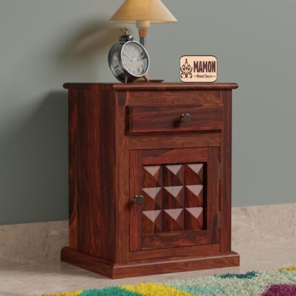 Sheesham Wood Bedside Table with 1 Drawer & 1 Shelf - Rosewood Finish