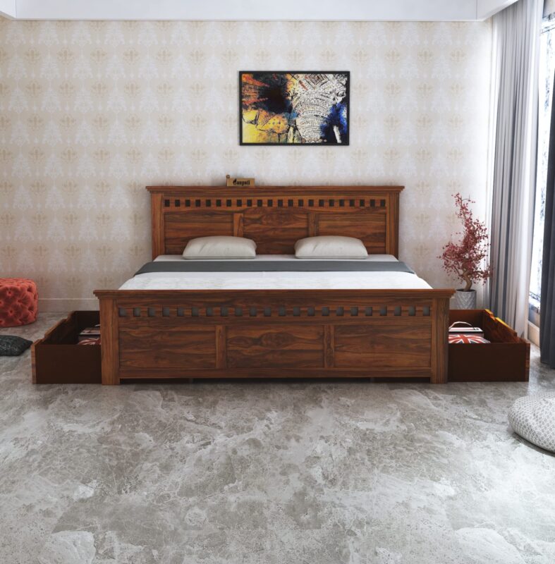 Sheesham Wood King Size Bed - Natural Finish