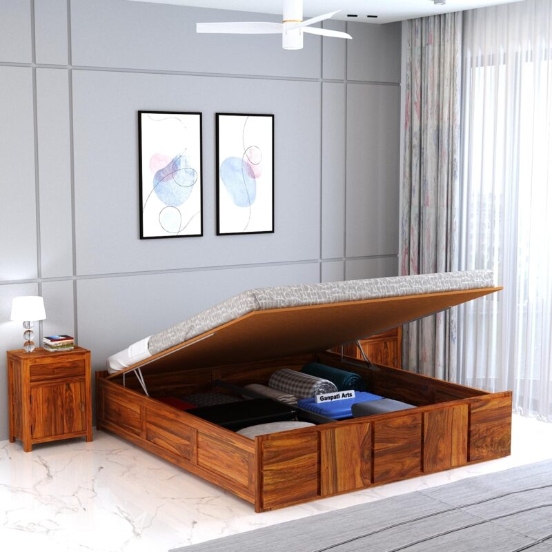 Sheesham Wood Queen Size Bed - Natural Finish
