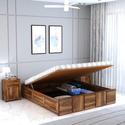 Sheesham Wood Queen Size Bed - Teak Finish