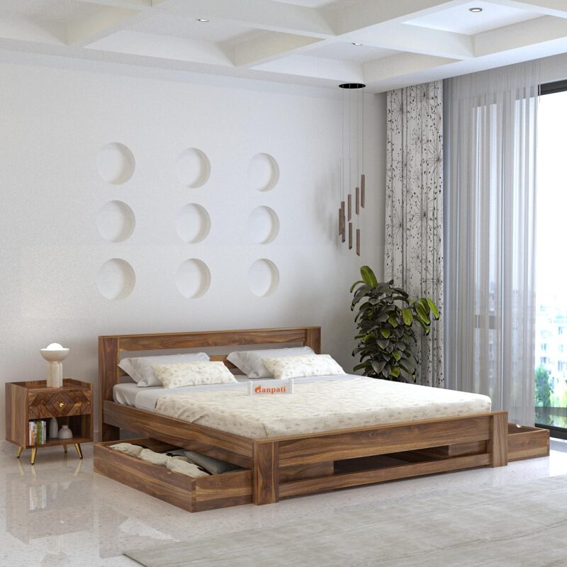 Sheesham Wood King Size Bed - Teak Finish