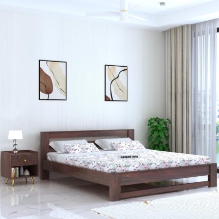 Sheesham Wood King Size Bed - Walnut Finish