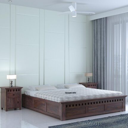 Sheesham Wood King Size Bed - Walnut Finish-Box