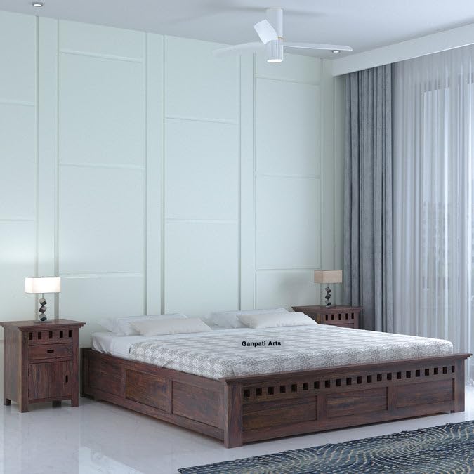 Sheesham Wood Queen Size Bed - Walnut Finish-Box