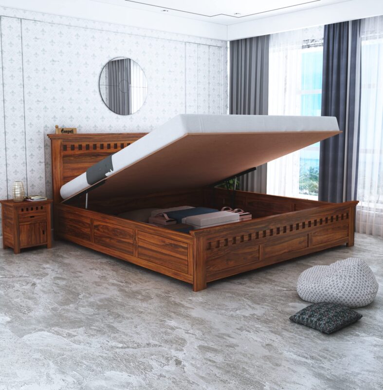 Sheesham Wood King Size Bed - Natural Finish_HYD