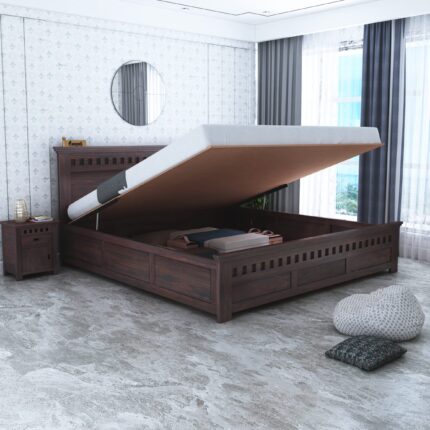 Sheesham Wood King Size Bed - Walnut Finish_HYD