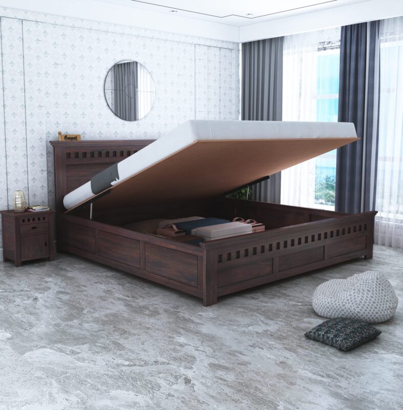 Sheesham Wood King Size Bed - Walnut Finish_HYD