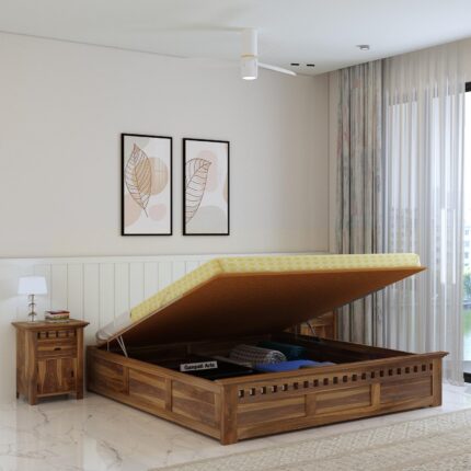 Sheesham Wood Queen Size Bed - Teak Finish